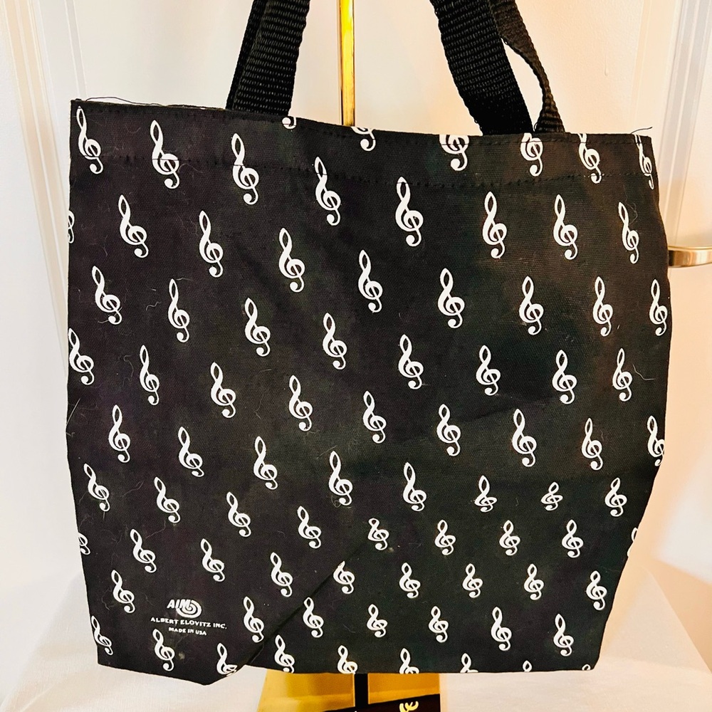 Black Tote Bag with Musical Note Design